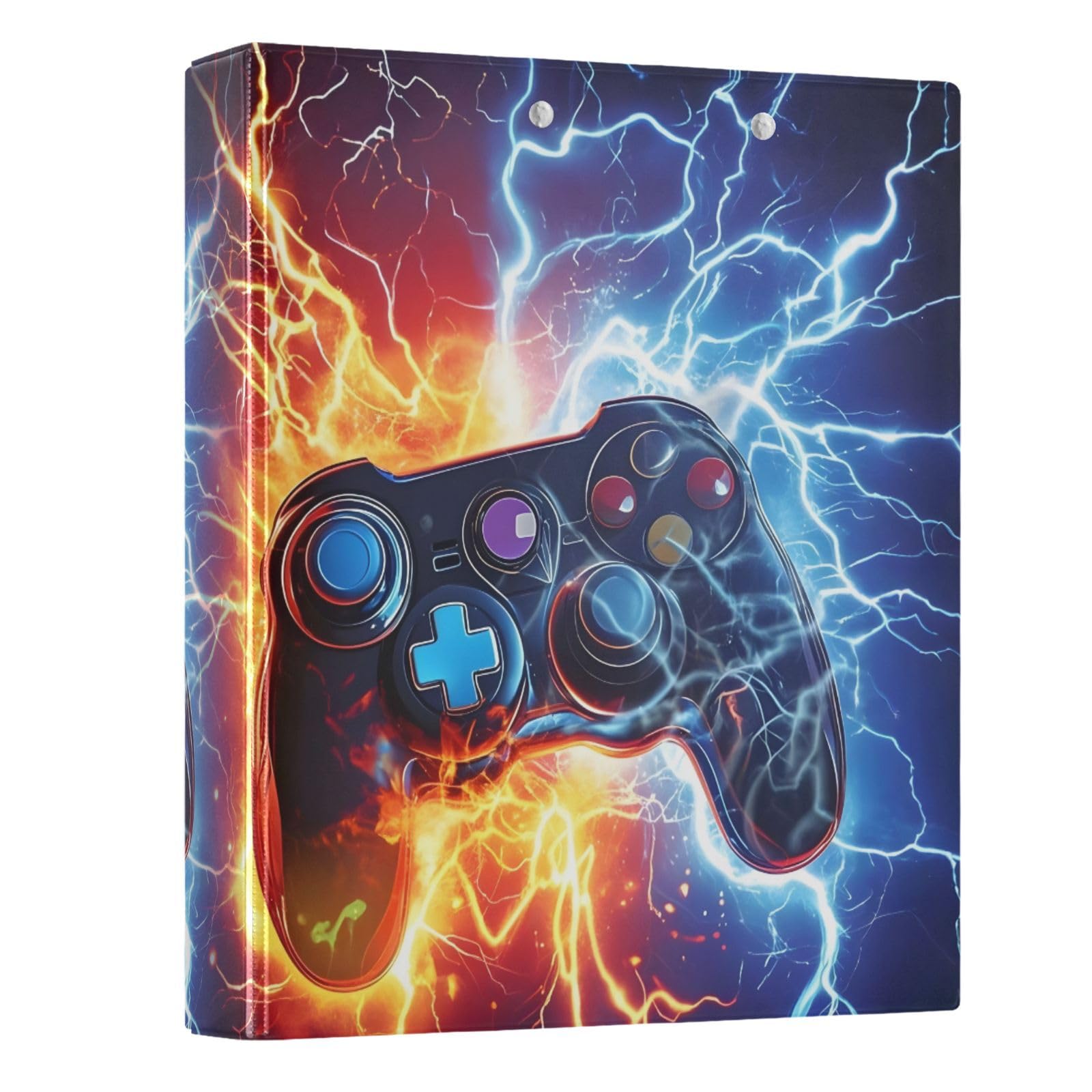 3 Ring Binder Game Controller Fire Electric Spark 1.5 inch Binders Three Ring Binders with Clipboard Fit 8.5'' x 11'' Paper 3 Interior PVC Clear Pockets for Office Supplies