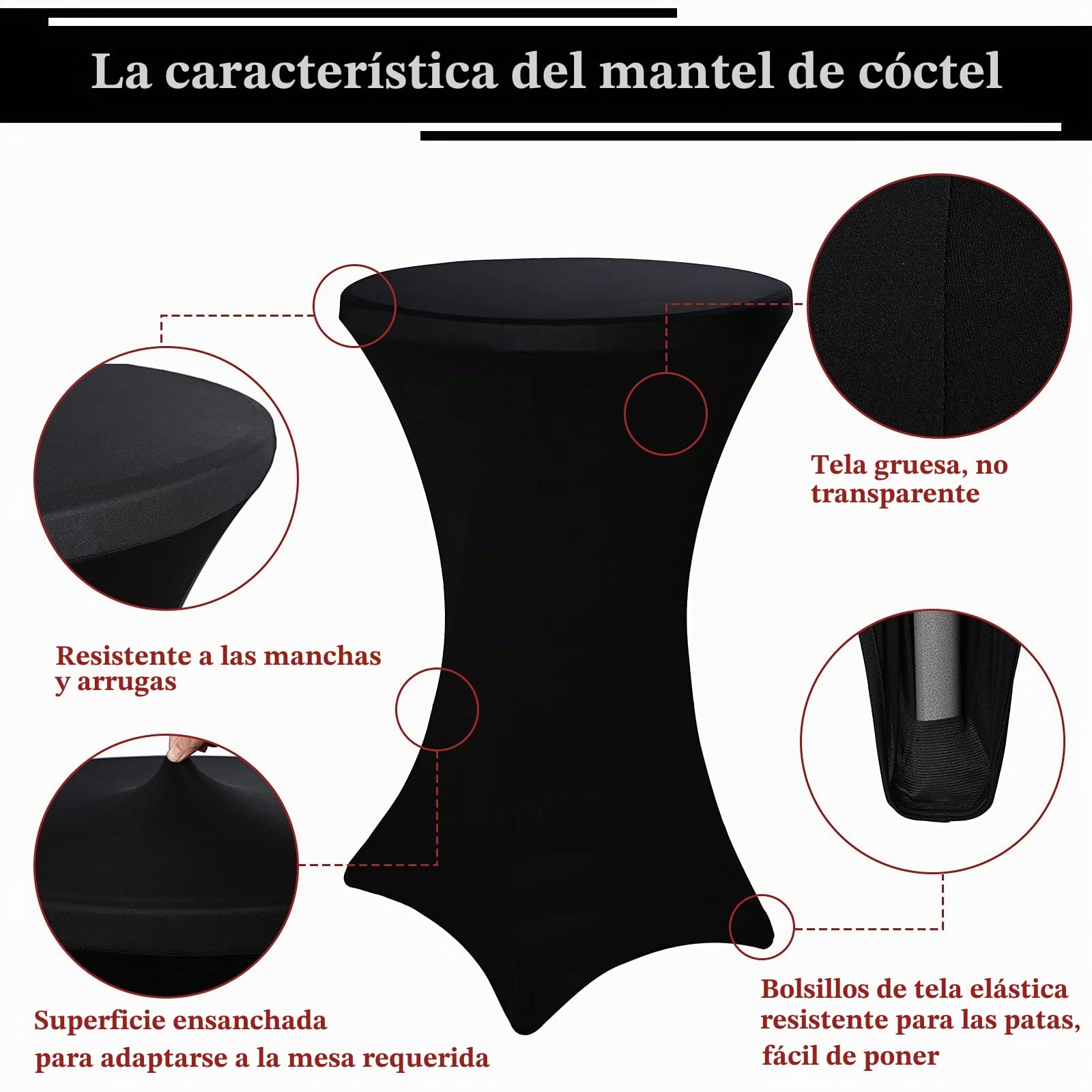 Pesonlook Paquete de 6 manteles Lycra Spandex 80-85 cm elásticos de Licra para cóctel con Esquinas cuadradas,para Mesa Alta, Mantel Redondo para cóctel, Mantel para Bar, Boda, Banquete, Mesa(Negro)