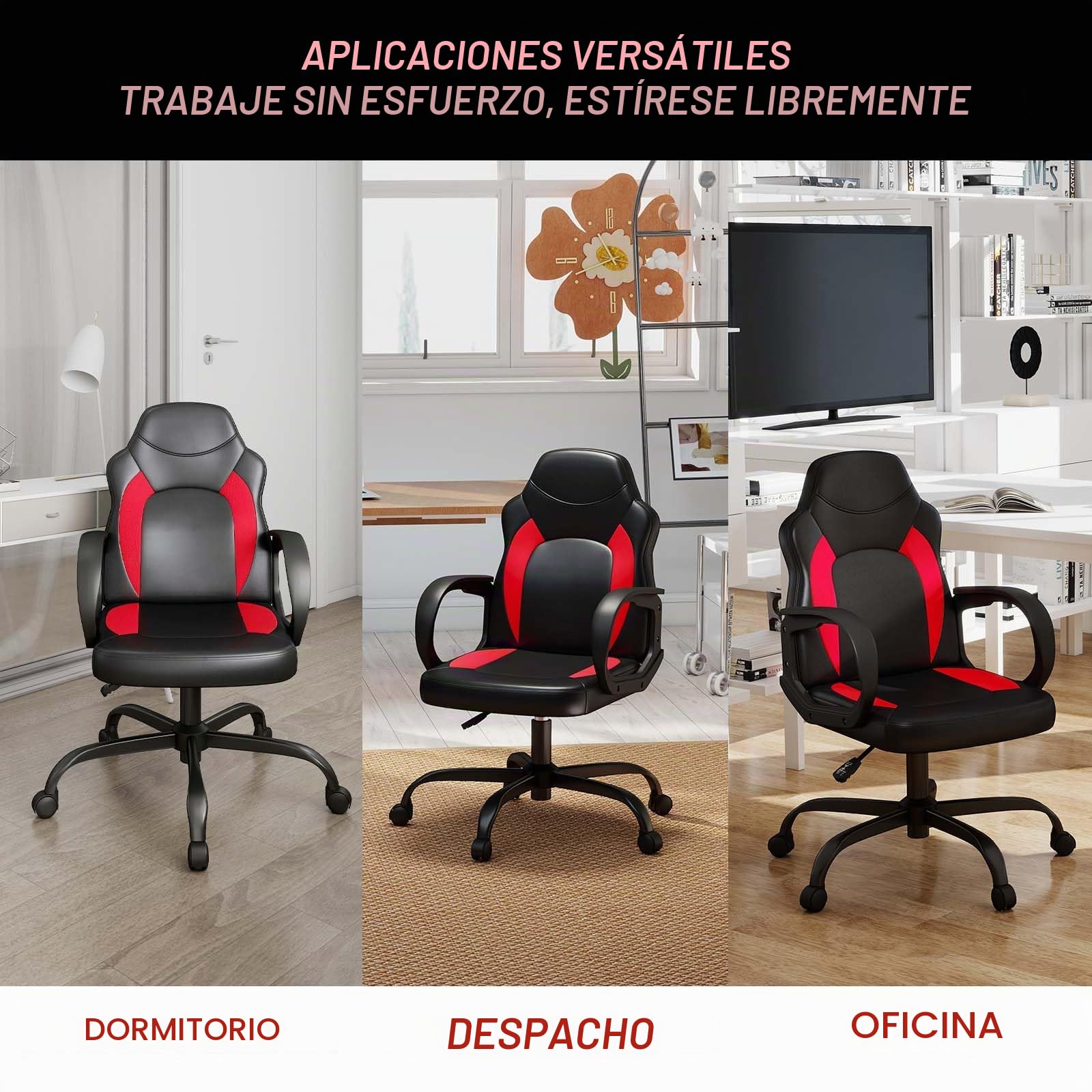 AnyGod Silla Gaming, Silla De Computadora Ergonómica con Soporte Lumbar, Altura Ajustable, Ruedas Giratorias, Adecuada para Hogar, Oficina, Adultos, Adolescentes, Niños Y Jugadores, Roja