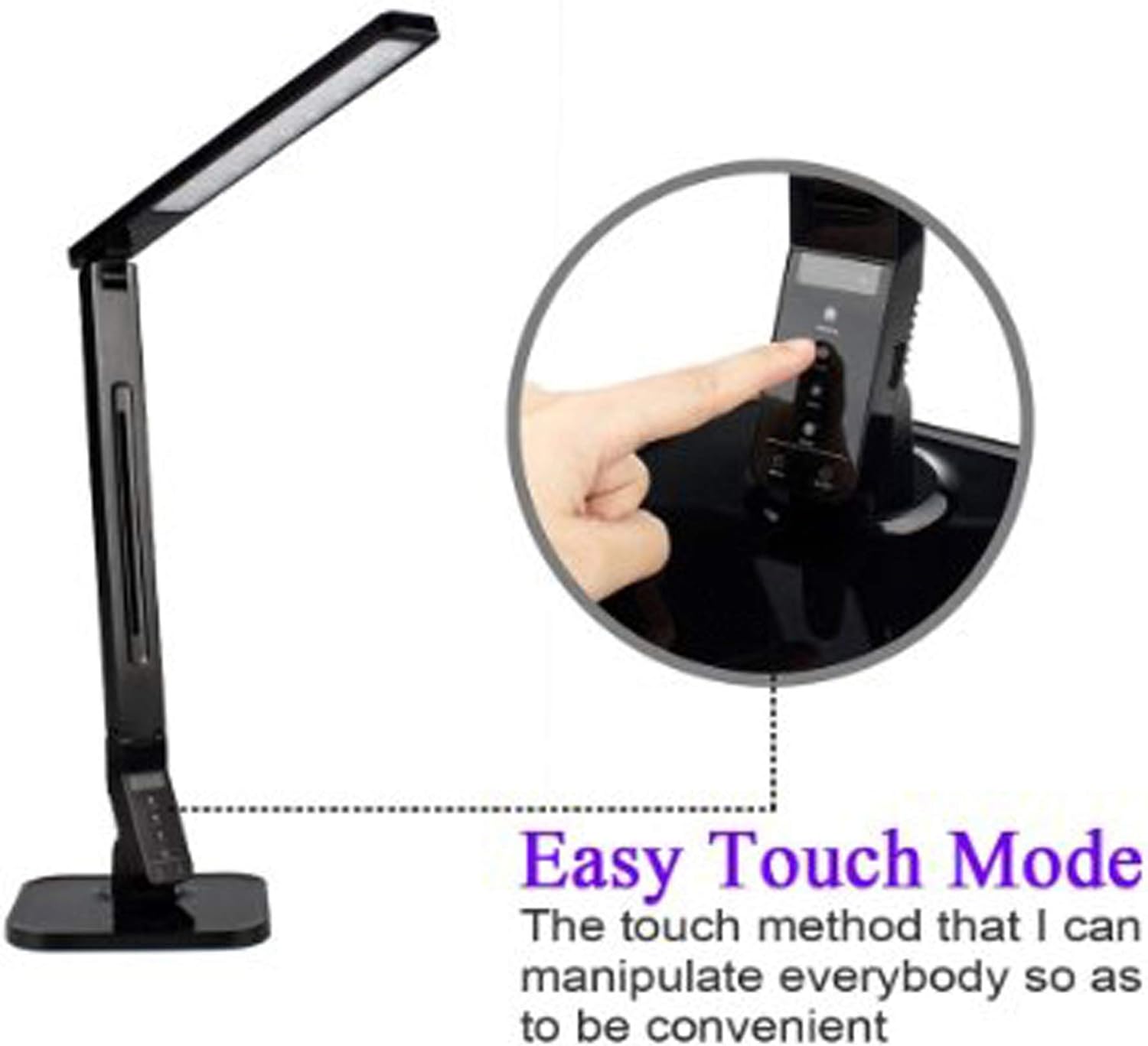 Close-up of the Lorell Smart LED Desk Lamp's USB charging port on the side of the base.