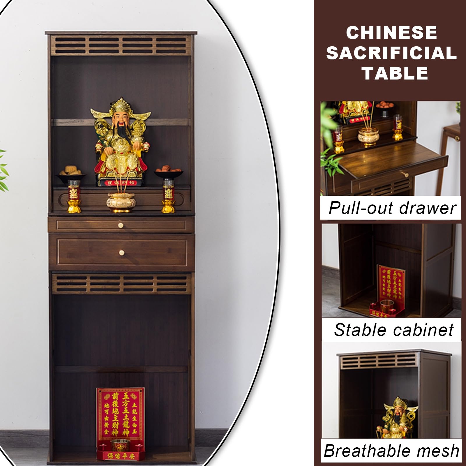 Gabinete de Altar Abierto con Gran Almacenamiento, Mesa de meditación, Altar Sagrado para Uso Espiritual