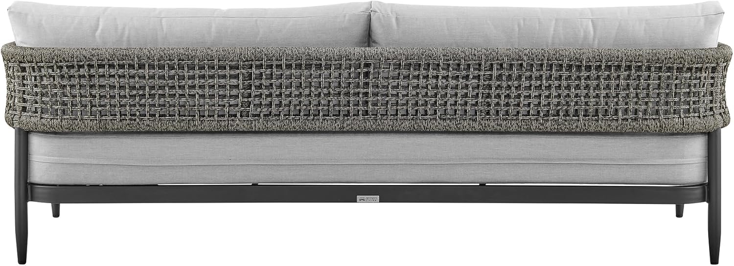 Armen Living Alegria Aluminum and Rope Outdoor Sofa in Black and Gray