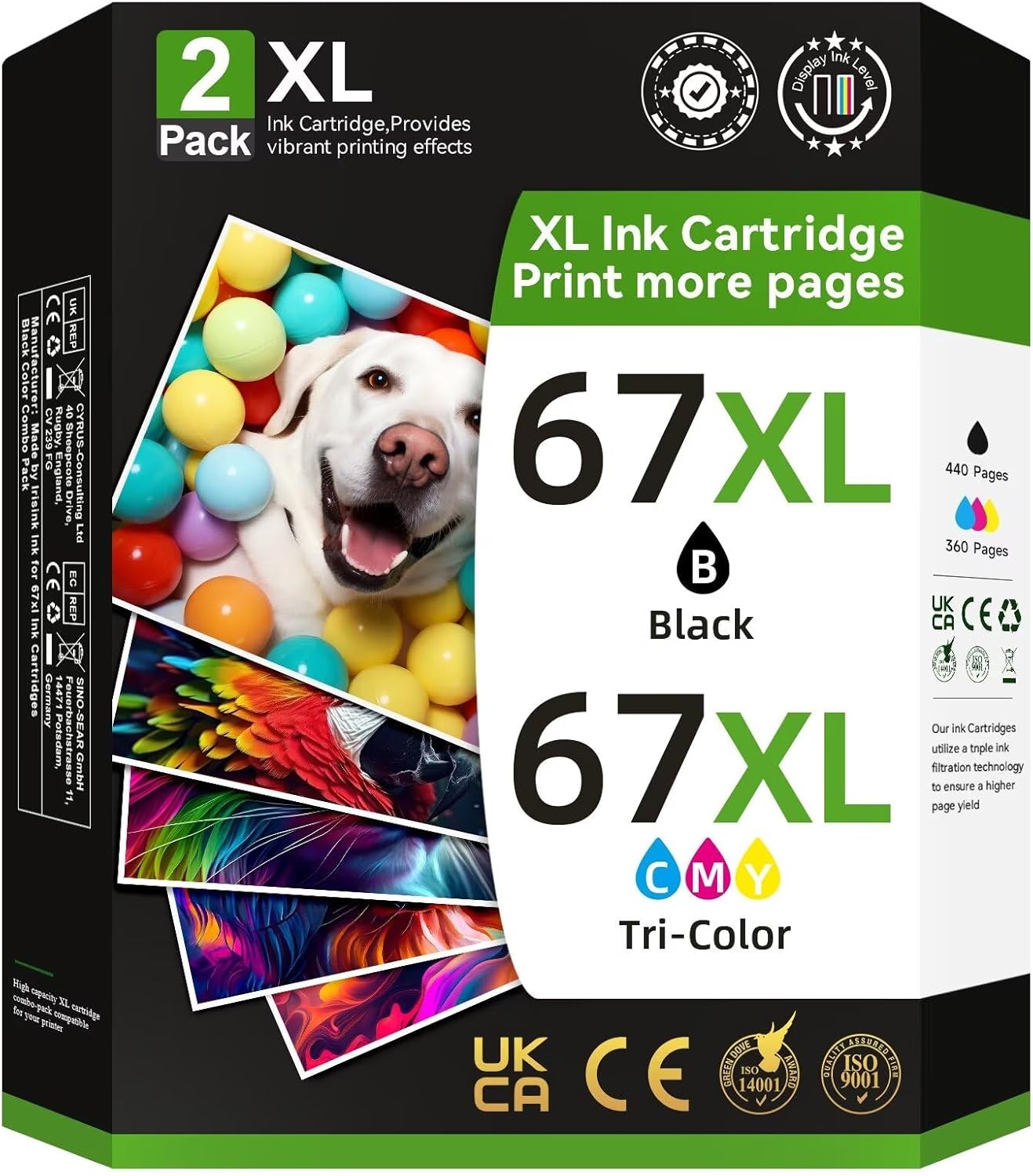 67XL Printer Ink for HP 67XL Ink Cartridges Black/Color Combo Pack Replacement for HP Ink 67 XL Fit for DeskJet 2700 2700e 2855e 2755e 2755 2752 4155e 4255e Envy 6000 6055e 6400 Printer (2 Pack)