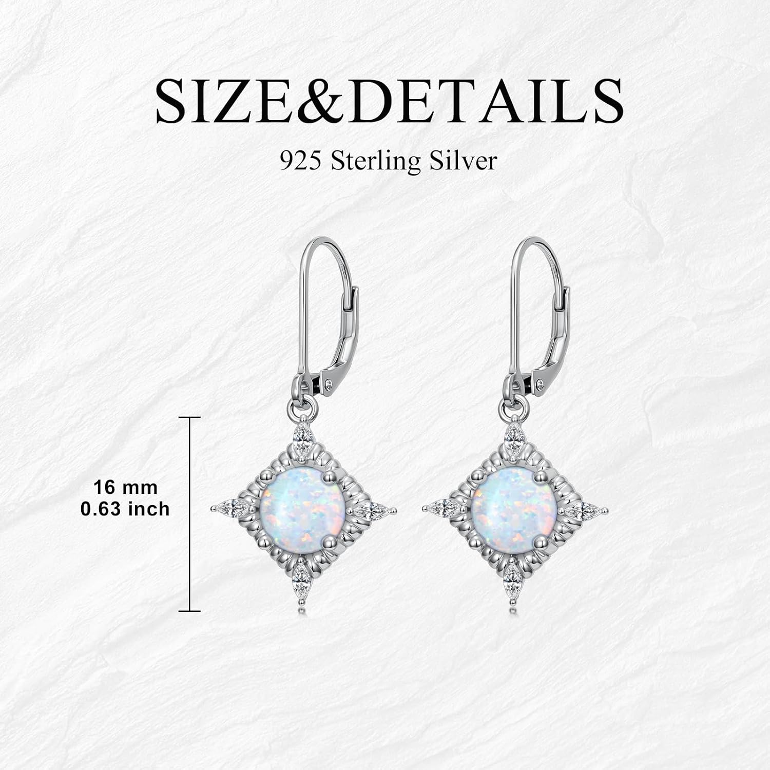 925 Sterling Silver Opal Earrings For Women Vintage Dangle Earrings Leverback Earrings With October Birthstone Gemstone Jewelry Earrings Drop for her