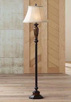 kathy ireland Sonnett Industrial Vintage Floor Lamp Standing 63 1/2 Tall Bronze Metal Faux Marble Ivory Linen Bell Shade for Living Room Reading House Bedroom Home Family Office