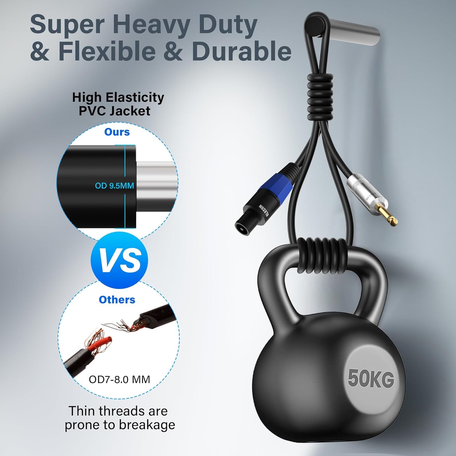 Elecan Premium Speakon to 6.35MM 1/4 Inch TS Male Speaker Cable 15 Ft/2 Pack, 12AWG Heavy-Duty High Power Amp Audio Connection Cord DJ/PA Amplifier Cable Wire with Twist Lock, 9.5mm OD, Black +Ties - Image 2