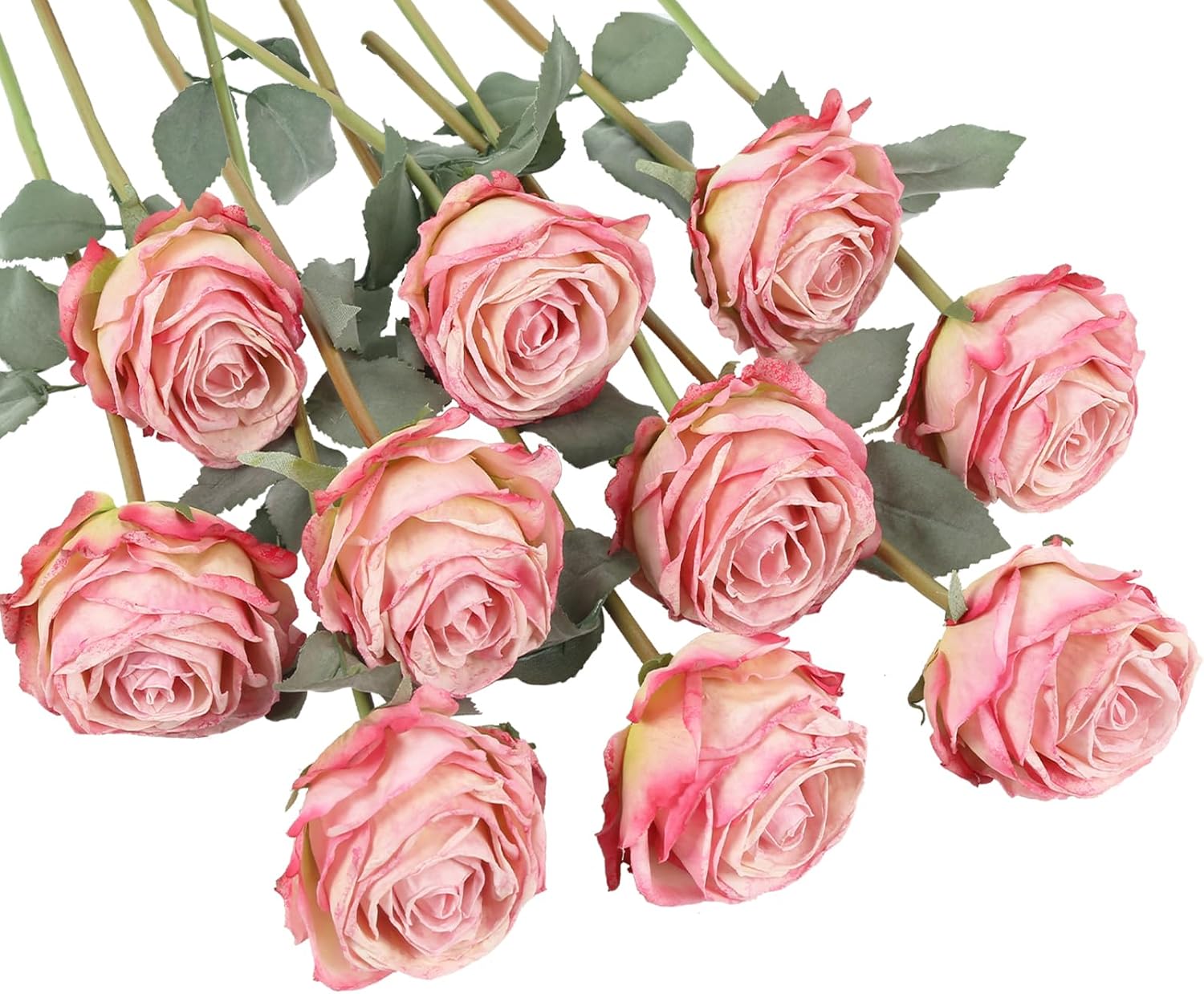 10PCS Hot Pink Roses Artificial Flowers Realistic Fake Flowers Silk Roses with Long Stems for DIY Wedding Bouquet Table Centerpiece Home Party Decor(Hot Pink)