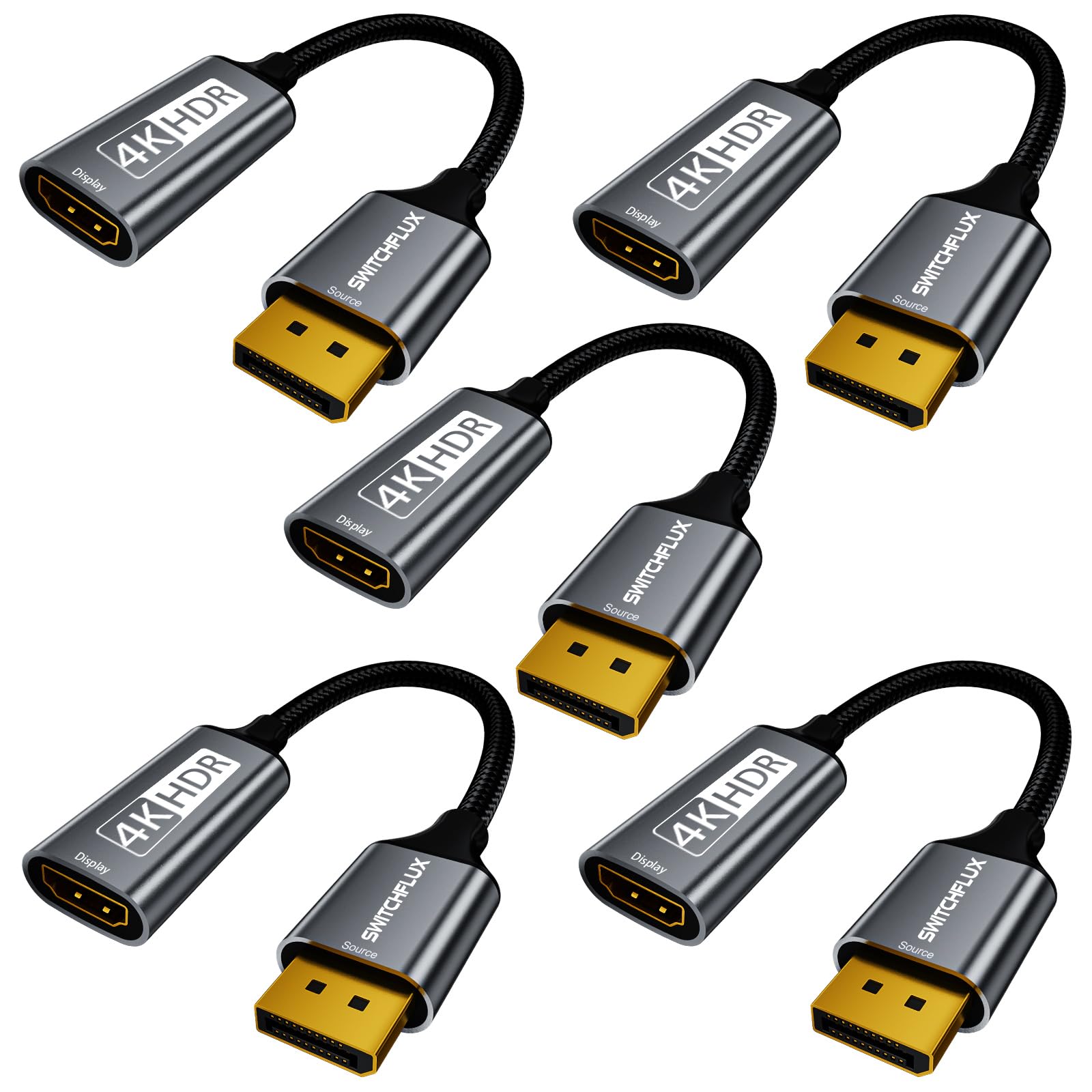 Lot de 5 adaptateurs actifs DisplayPort vers HDMI (4K @ 60 Hz, 1440p/2K @ 120 Hz) unidirectionnel DP 1.2 vers HDMI 2.0, mâle vers femelle, compatible avec AMD, NVIDIA, ordinateurs de bureau