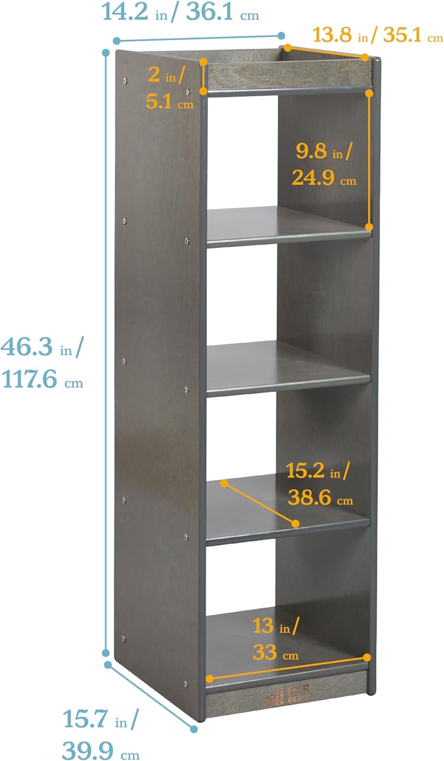 ECR4Kids 4-Cube Double-Sided Vertical Storage Organizer, Classroom Furniture, Grey Wash