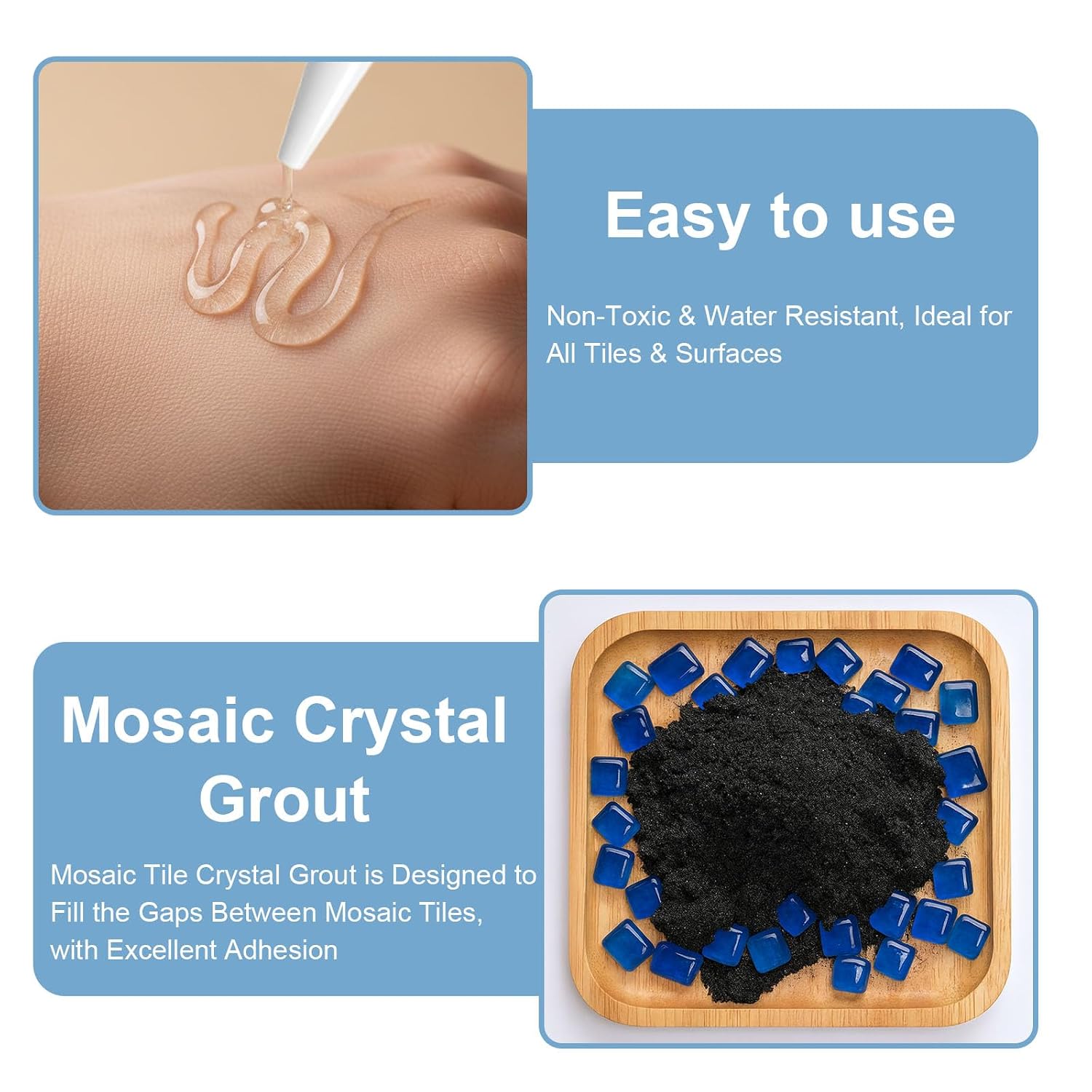 Mosaic Kit, Includes Mosaic Glue and Grout, Applicator, Gloves, Perfect for Making Home Decoration, DIY Crafts, Handmade Gifts (Black Grout)