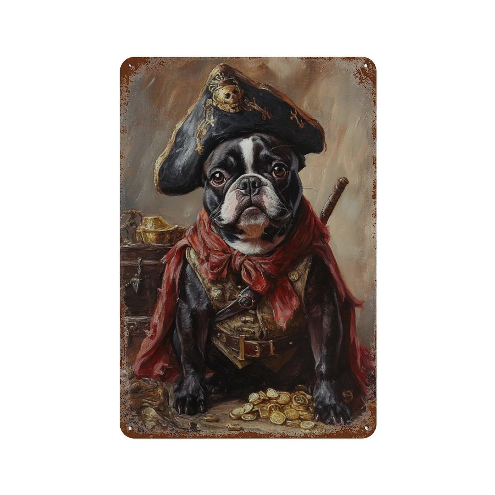 Decorative Tin Sign with Pirate Dog Treasure Chest-6 Design 11.8"x7.9", for Farmhouse, Kitchen And Entryway Decor, Old School Wall Decor