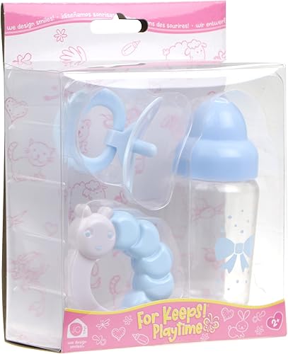 Miniatura 4 de JC Toys, juego de 3 piezas AZUL, Set de regalo de accesorios que incluye mamadera, chupete y sonajero. Se adapta a la mayoría de las muñecas A