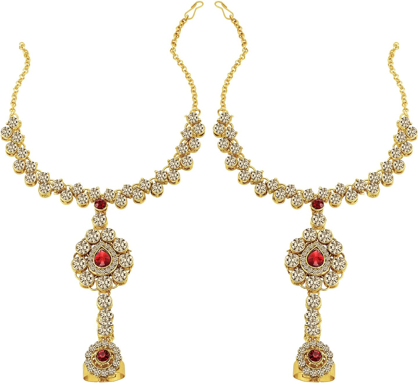 Aheli Bollywood Style Indian Bridal Choker Necklace Matha Patti Nose Ring Haath Phool Wedding Fashion Bharatanatyam jewellery set Gift for Women - Image 9