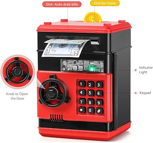 Miniatura 3 de Alcancía de cajero automático para niños, Vcertcpl Mini ATM Caja de ahorro con contraseña, hucha de dinero segura para niños y adultos con ranura