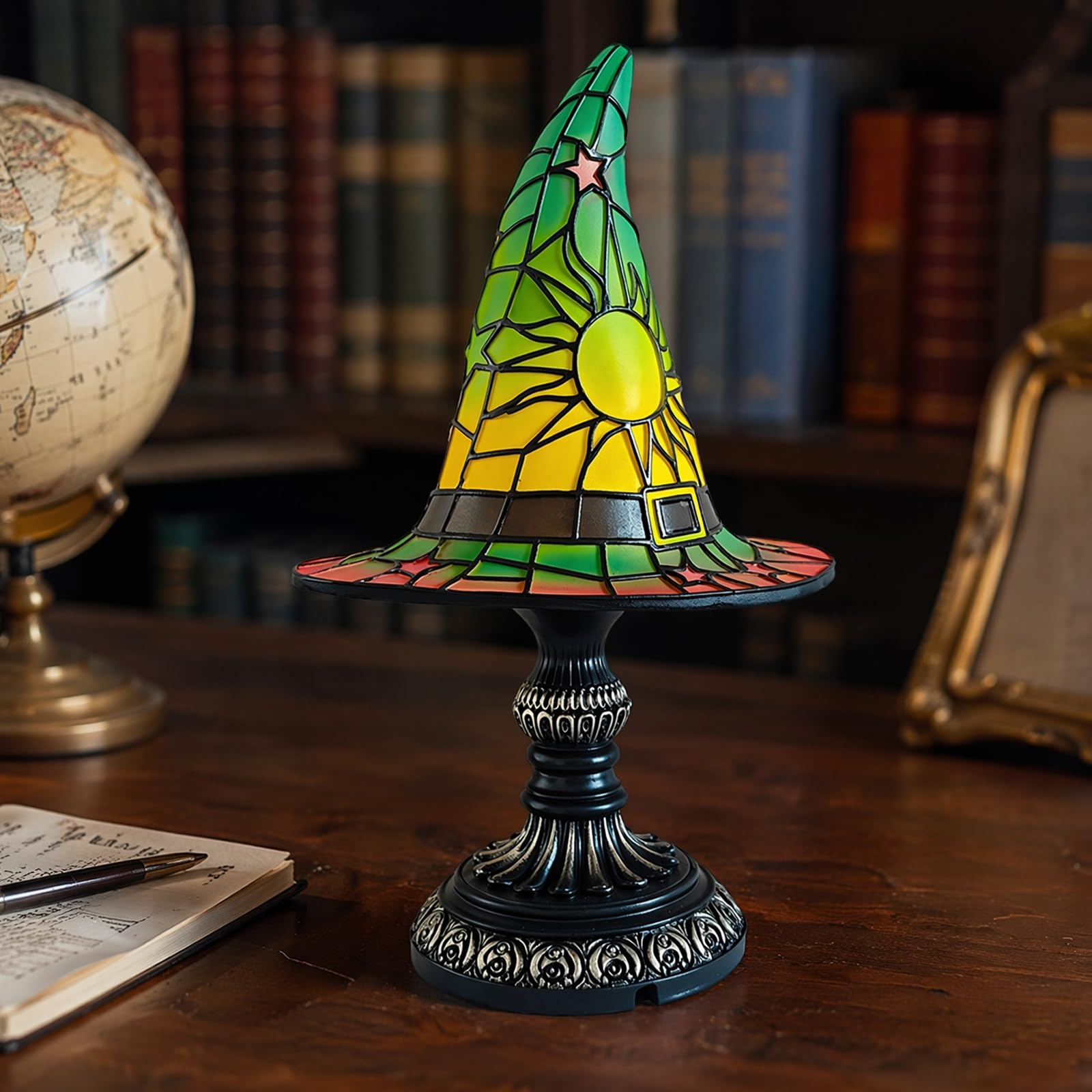 WMFASBAG Stained Glass Witch Hat Lamp, Handcrafted Gothic Witch Hat Table