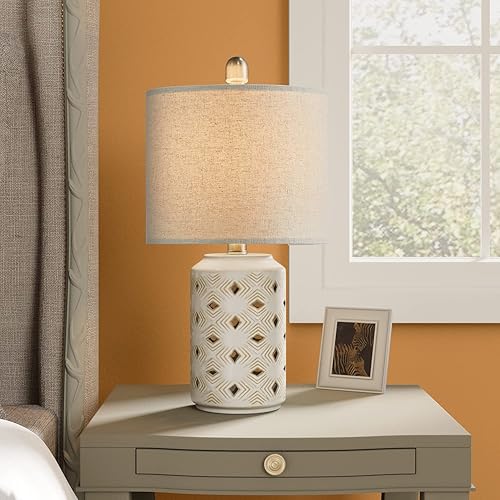 Miniatura 6 de Juego de 2 lámparas de mesa de cerámica de granja de 18.5 pulgadas, lámparas huecas retro rústicas para dormitorio, hogar, oficina, dormitorio