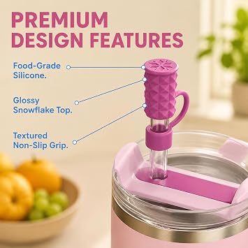 6 Pcs stanley cup accessories, stanley straw cover, silicone straw toppers for stanley quencher 30oz 40oz tumblers, fits 10mm reusable straws with compact storage case
