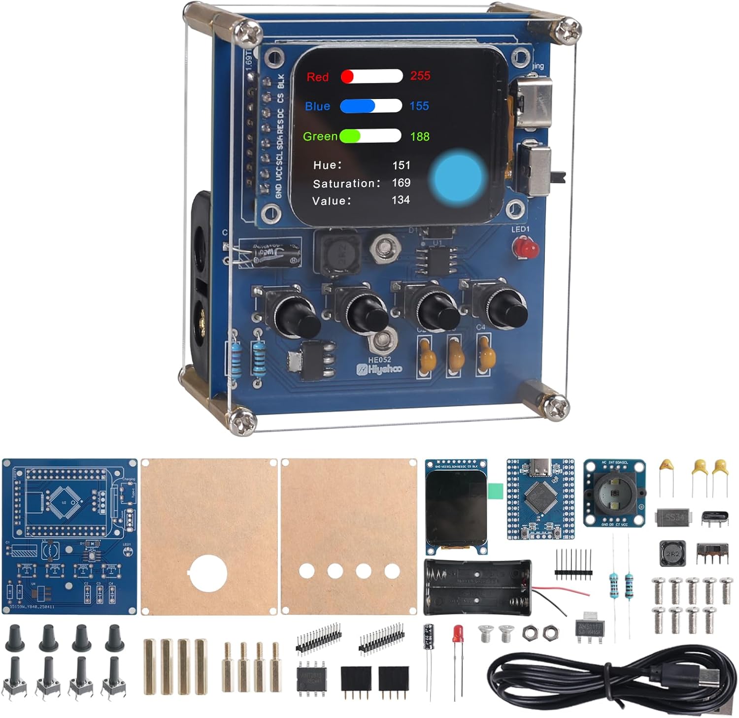 DIY Color Recognition Soldering Kit with TCS34725 Sensor, STEM Electronics Project to Learn RGB & HSV, 1.69'' TFT Display, 4 Modes Color Learning Kit for Teens, Adults & Back to School