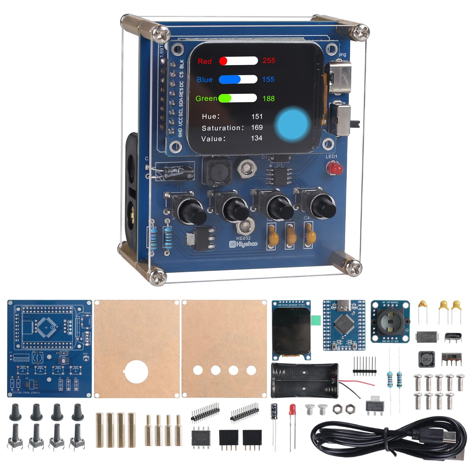 BANRIA DIY Color Recognition Soldering Kit with TCS34725 Sensor, STEM Electronics Project to Learn RGB & HSV, 1.69'' TFT Display, 4 Modes Color Learning Kit for Teens, Adults & Back to School