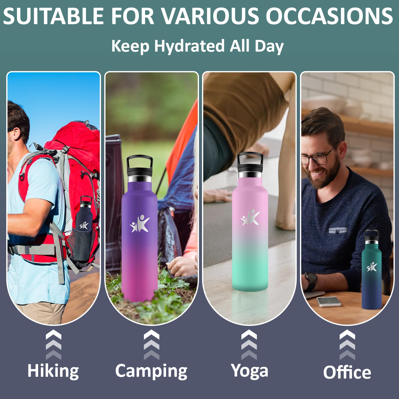 Borraccia Termica, Borraccia 1 litro, Senza BPA, Borracce con Cannuccia, Senza Perdite, Borraccie Acciaio Inox, Borracce Termiche, Acciaio Inossidabile 18/8, per Campeggio, Fitness, Viaggio, Yoga