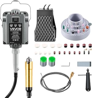 VEVOR Elektrische Drehwerkzeug, 1200 W, 30.000 U/min, Flexshaft-Rotationswerkzeug mit Fußpedalsteuerung, Hängemühle mit 112-tlg. Zubehör, Schnellschleife zum Schleifen, Polieren & Trennen