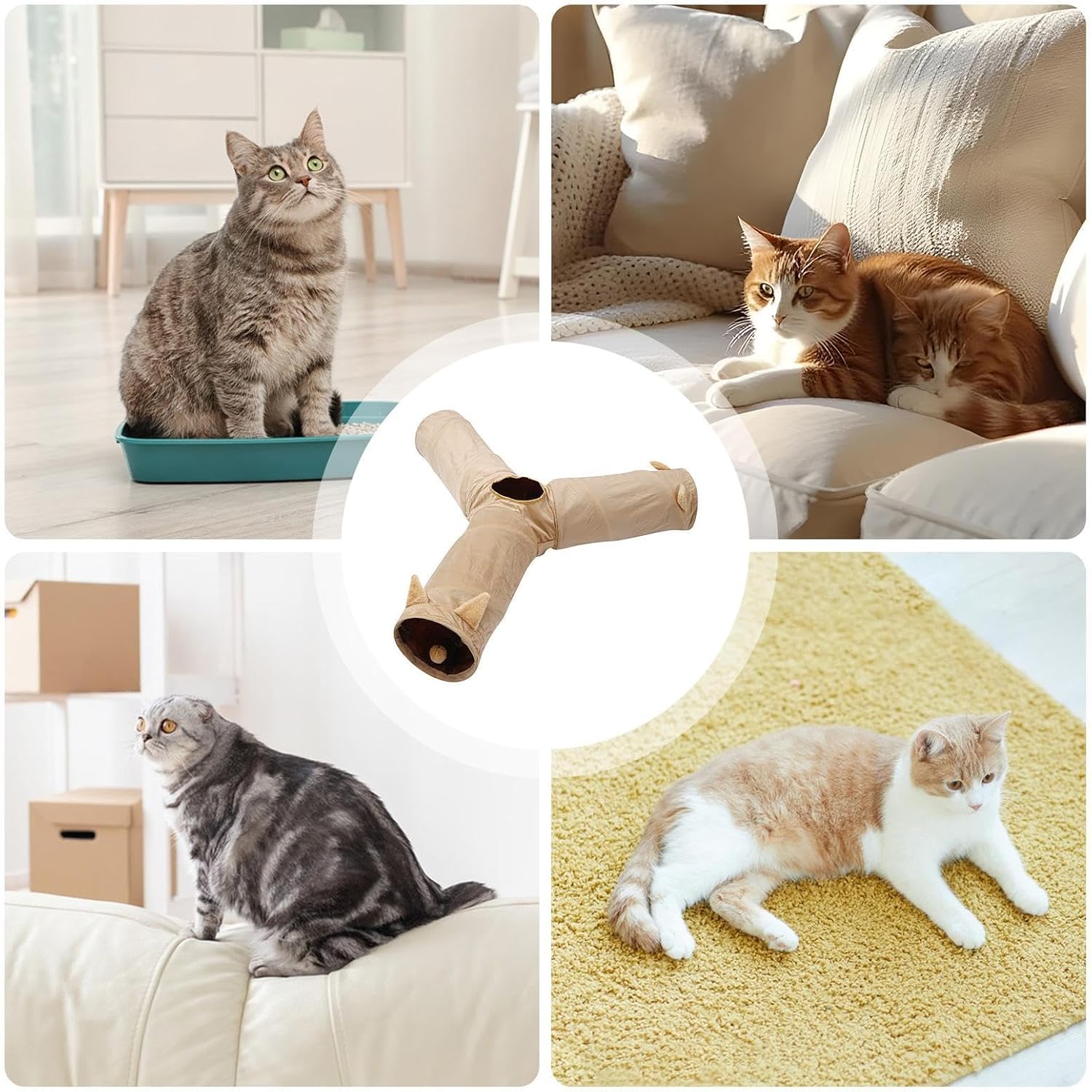 Cat Tunnel Tube, Cōllapsible Design, 60x26x26cm, Foldable Play Tunnel, Pet Enrichment Toy, Durable Fabric, for Small Puppy, Bunny, Indoor, Garden, Yard, Backyard, Animal Home