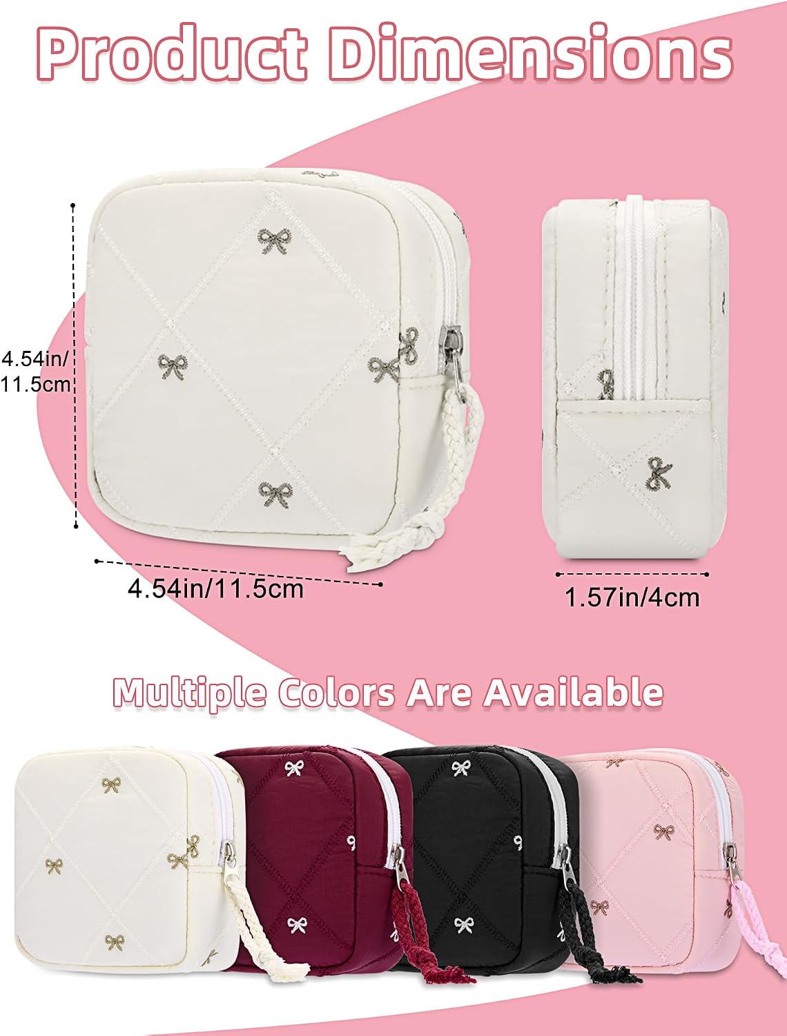 Quilted Bow Period Bag, Period Pouches for Teen Girls Women(Beige) image 2