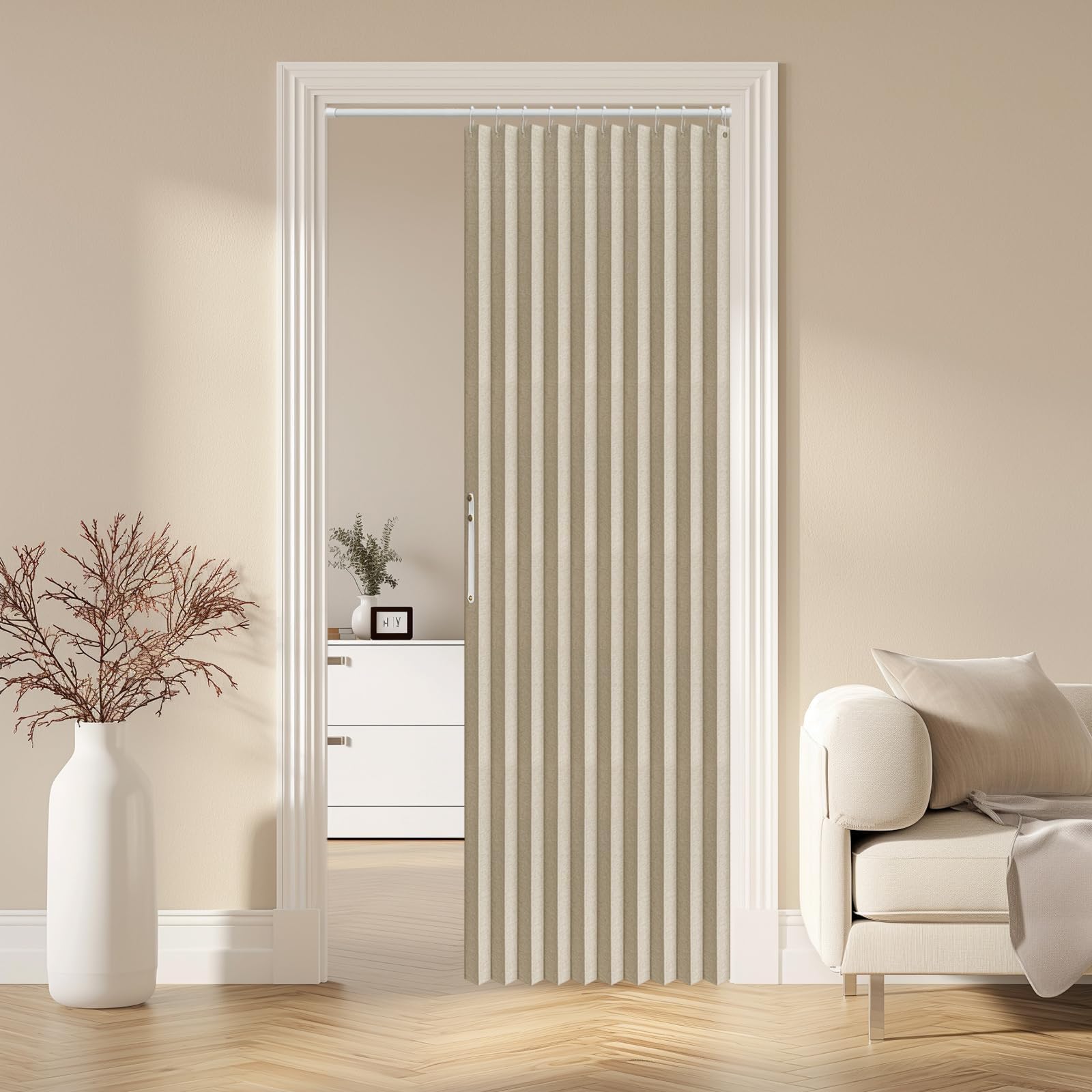 AJAZZ Door Curtain, Magnetic Blackout Pleated, 1 Panel, Cream Yellow (42'' W x 78'' L), Invisible Applicable for Bedroom Room Living Room Doorway