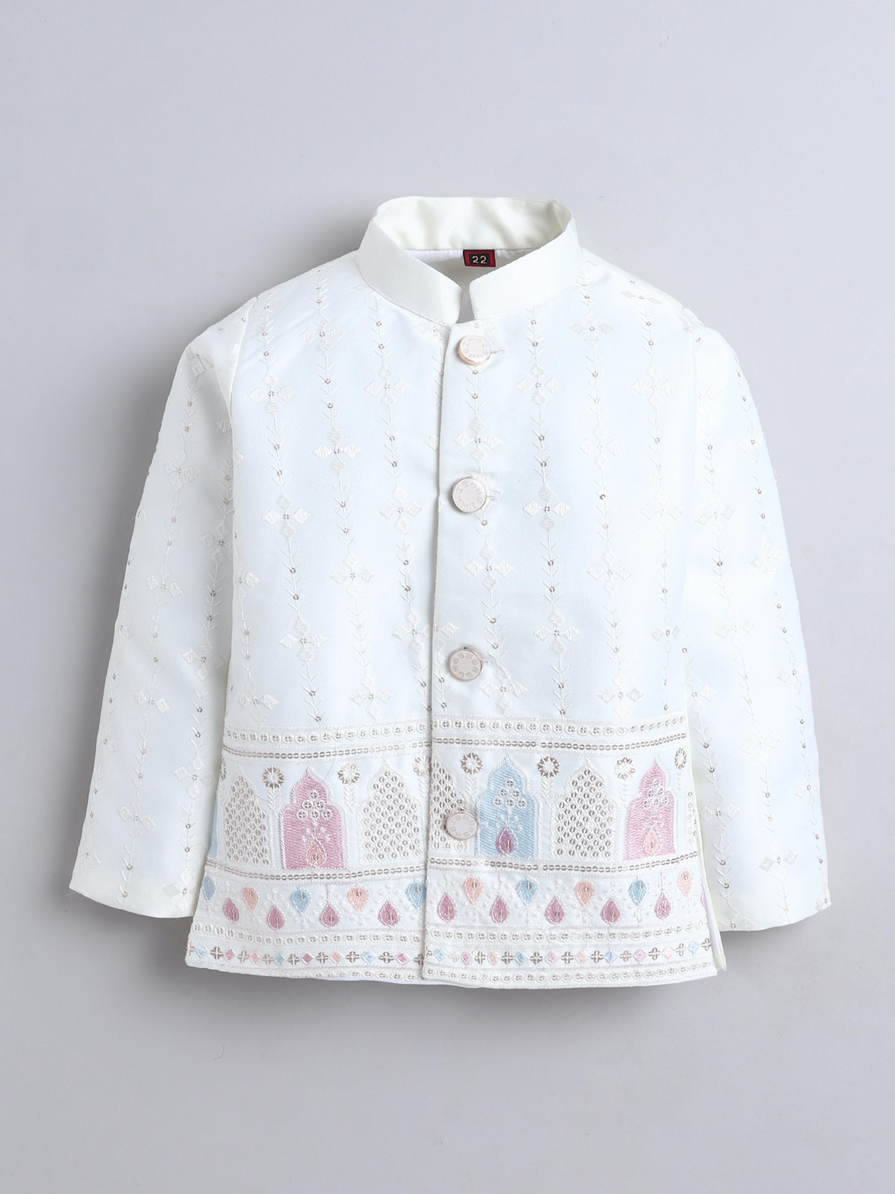 FOURFOLDS Boys Sequins Embellished Embroidered Sherwani Set- Cream 4