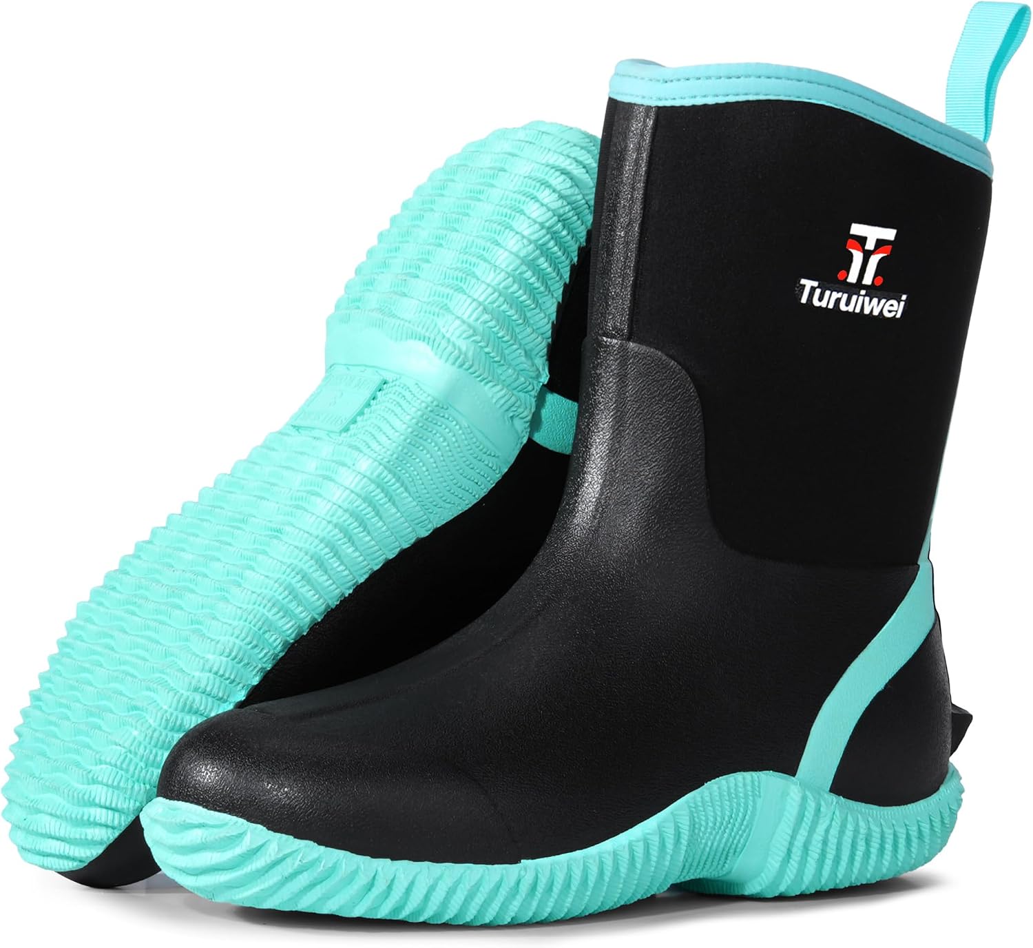Rubber Boots for Women with Steel Shank, Waterproof Insulated Mid Calf Neoprene Mud Boots, Anti-slip Outdoor Rain Boots for Gardening Hunting Fishing Multi-season