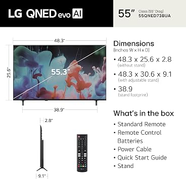 LG 55-Inch Class QNED AI 4K QNED73 Series Mini LED Smart TV w/AI Sound Pro, HDR10, AI 4K Super Upscaling, Filmmaker Mode, Wow Orchestra, Compatible with Alexa (55QNED73BUA, 2026)