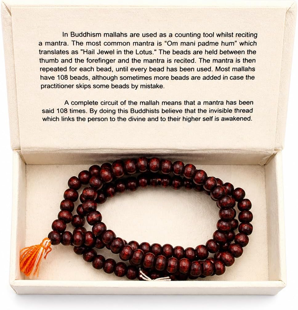 Malla/Mallah Prayer Beads Buddhist Rosary Wood in Box Meditation Mala Bead