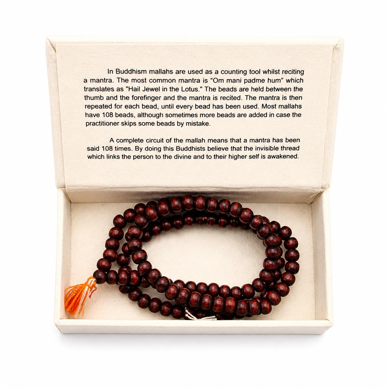 Malla/Mallah Prayer Beads Buddhist Rosary Wood in Box Meditation Mala Bead
