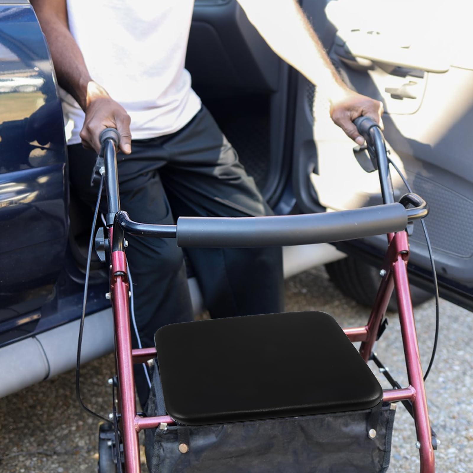 Beavorty Cuscino Sedile Imbottitura Leggera e Ammortizzante in Pu Nero per Rollator Antigraffio e Antiscivolo, per Assistenza Domiciliare e Viaggi