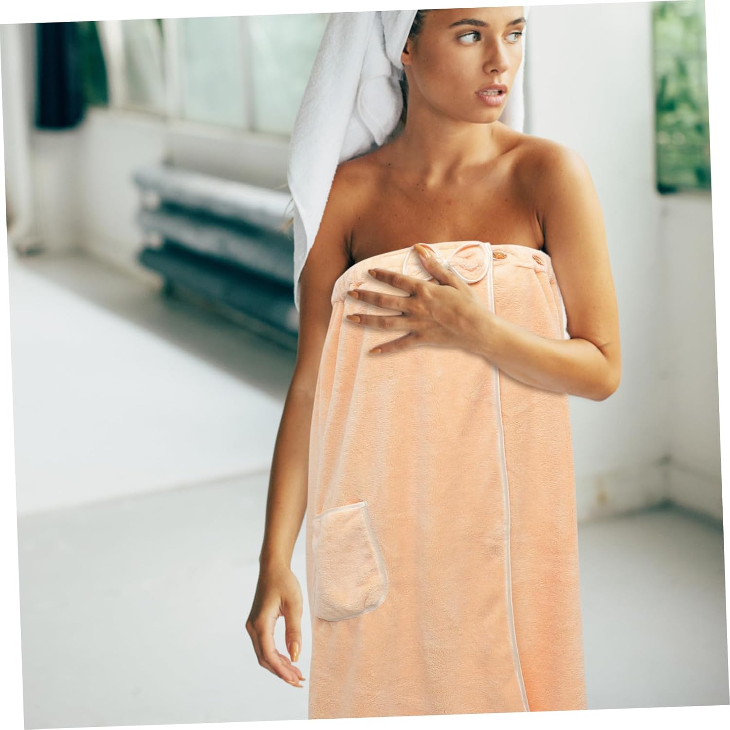 Amosfun Comfortable Wearable Bath Towel Set with Soft Headband and Shower Cap Large Body Wrap Towel for Women Spa Salon Sauna and Skincare Routine Elastic Red Bow Design