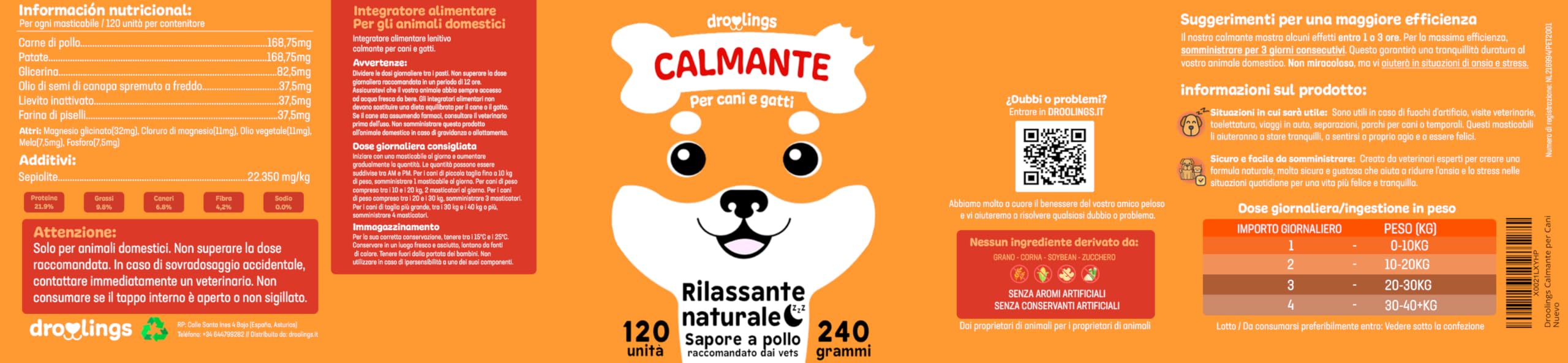 Calmante per Cani 120 masticabili Tranquillante e Rilassante Naturale per Ansia Viaggio e Momenti Stressanti