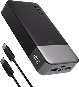 JUOVI Laptop Power Bank 20000mAh 90W USB C Portable Charger Fast Charging 4-Port(2C+2A) External Battery Pack for MacBook Laptop Tablet Phone Galaxy Steam Deck, Perfect for Travel & Business
