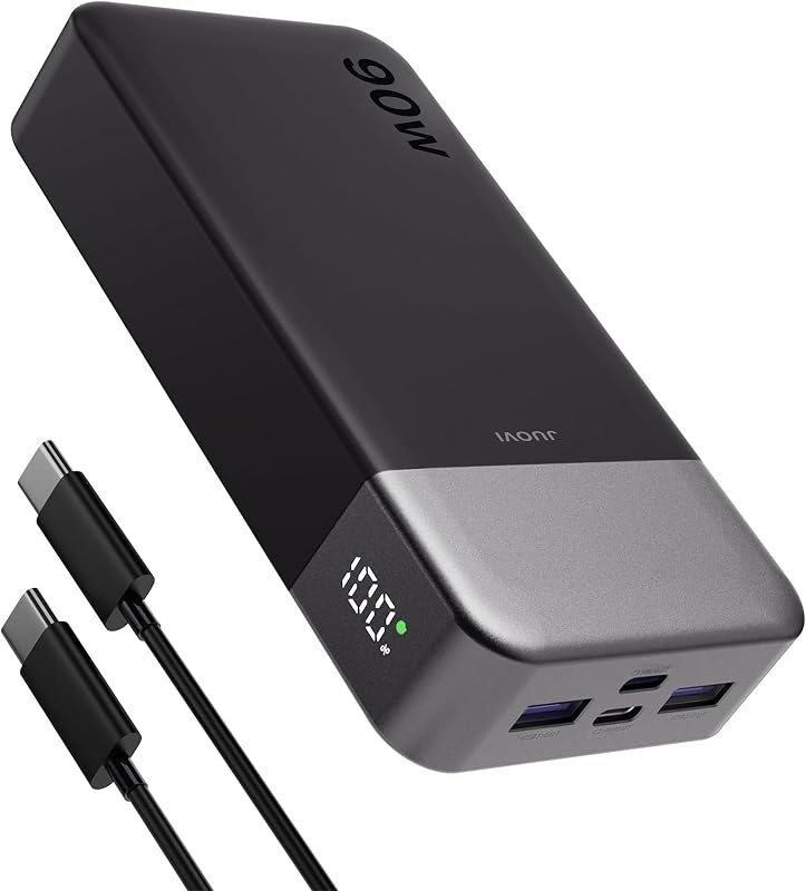 JUOVI Laptop Power Bank 90W 20000mAh Portable Charger | PD QC Fast Charging with 4-Port LED Display External Battery Pack for Laptop MacBook iPad Steam Deck Phones