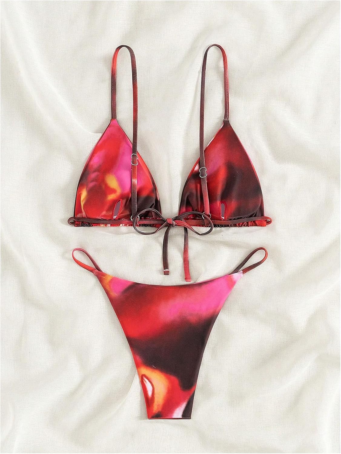 WDIRARA Women's 2 Piece Tie Dye Triangle Bikini Sets Spaghetti Strap Swimsuit Bathing Suit - Image 3