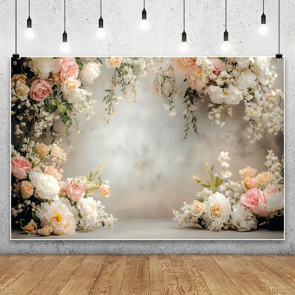 Toile de Fond Ttincceer Mur Fleuri 3x2.5m Fleurs printanières Sol Gris arrière-Plan pour Photographie Baby Shower Anniversaire décoration de Mariage bannière de fête prénuptiale