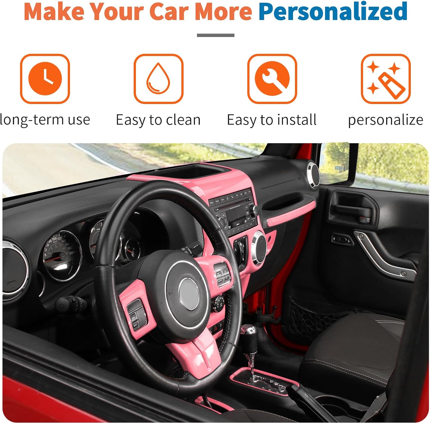 JeCar 10pcs Full Pink Interior Trim Kit Fit for Jeep Wrangler JK 2011-2017