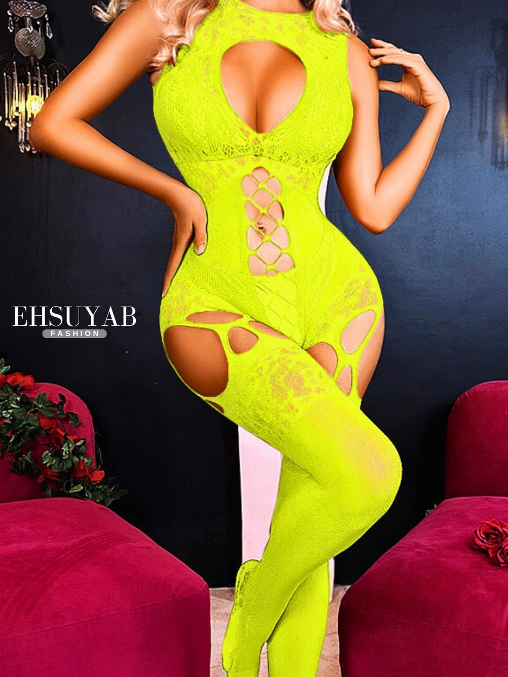 Women Body Stockings Sexy, Exotic Dancer Fishnets Lingerie Glow Party, Fishnet Bodysuit Rave Outfits Club Plus Size - Image 6