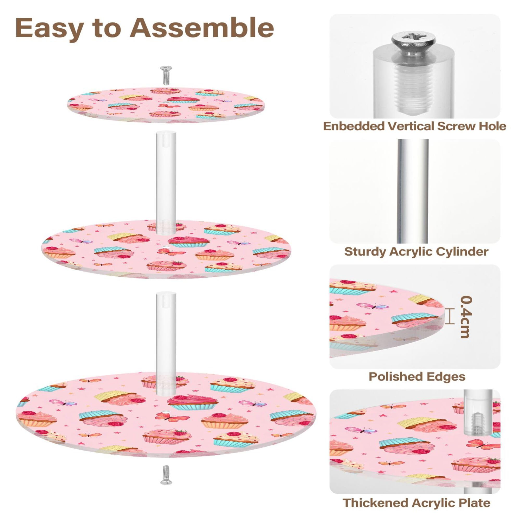 PYBUG Cake 3 Tier Acrylic Cupcake Stands Tower,Dessert Table Display Set for Tea Party,Wedding,Birthday, Baby Shower