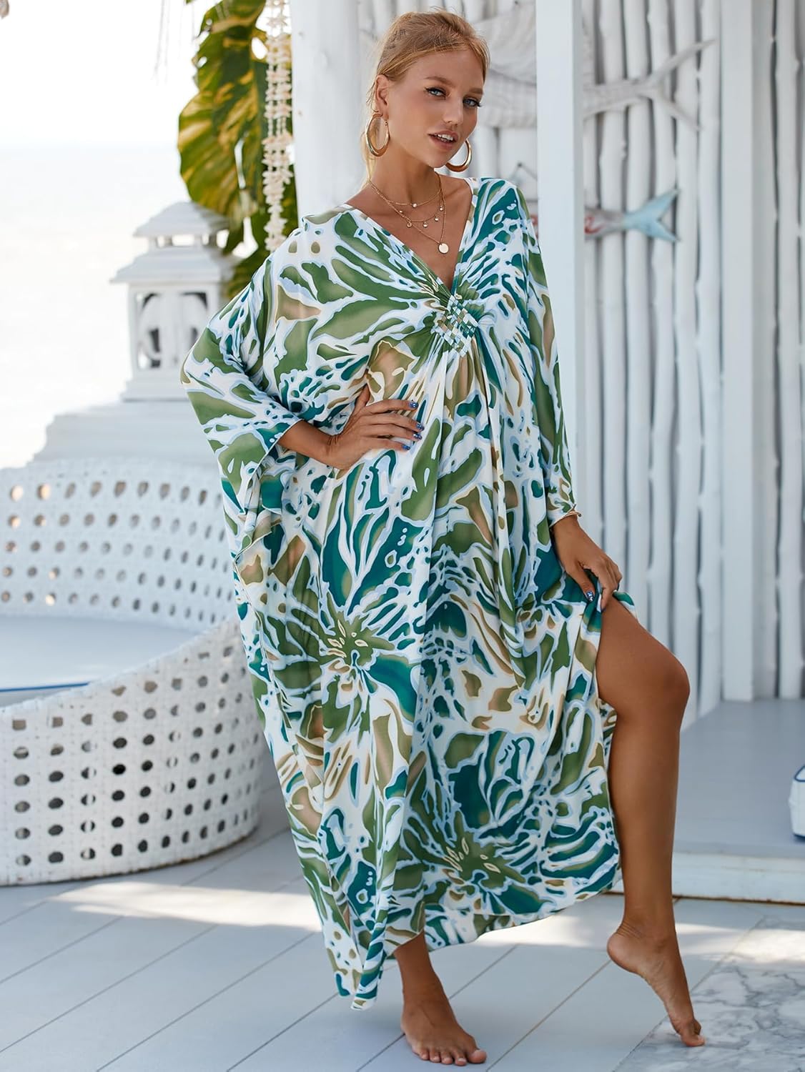 Women Animal Print Kaftan Dresses Plus Size Swimsuit Coverup 2025 Summer Bathing Suit Caftan Loungewear Beach Dress - Image 4
