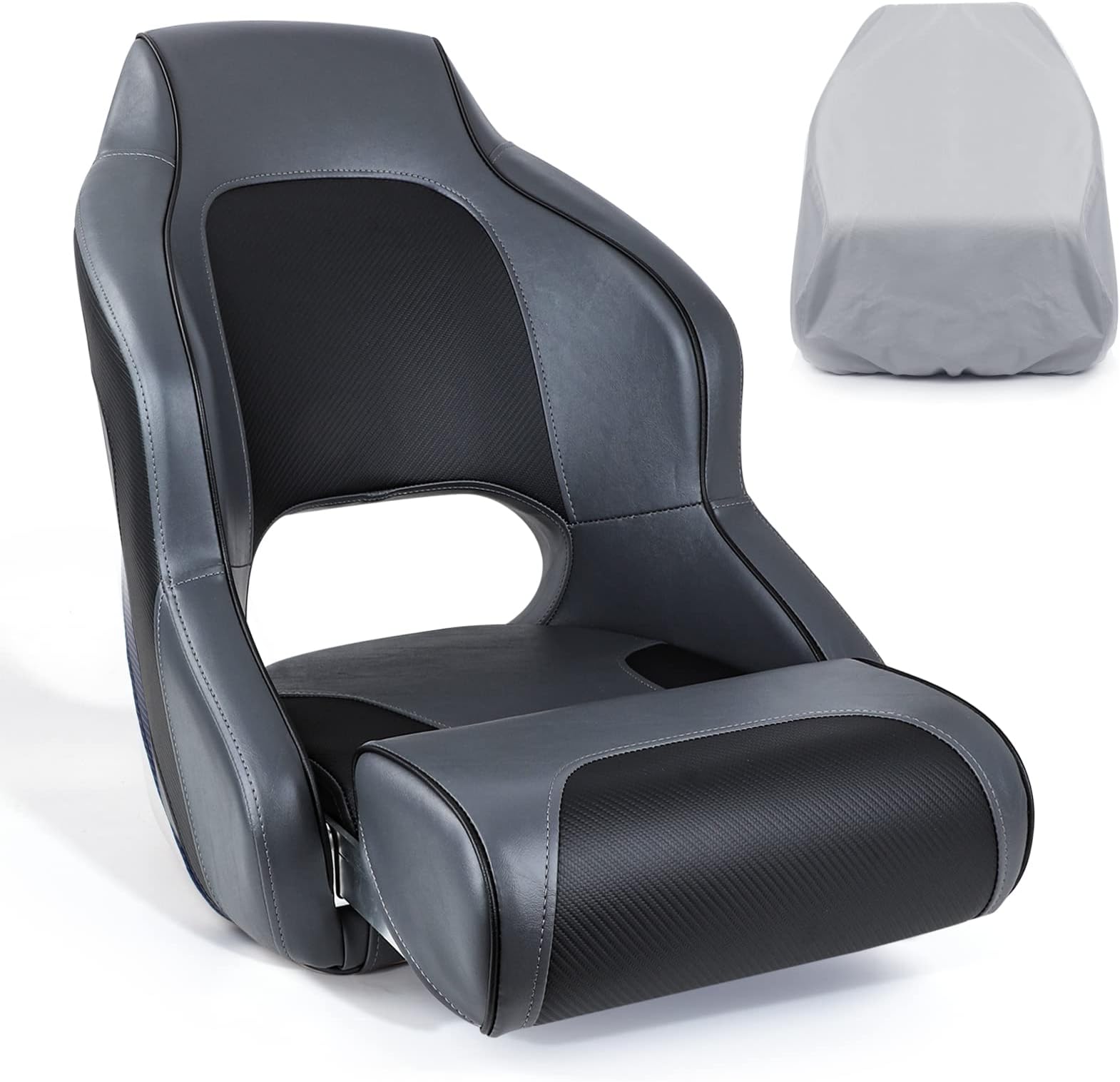 NORTHCAPTAIN Premium Sport Flip Up Boat Seat Captain Bucket Seat with Boat Seat Cover,Charcoal/Black