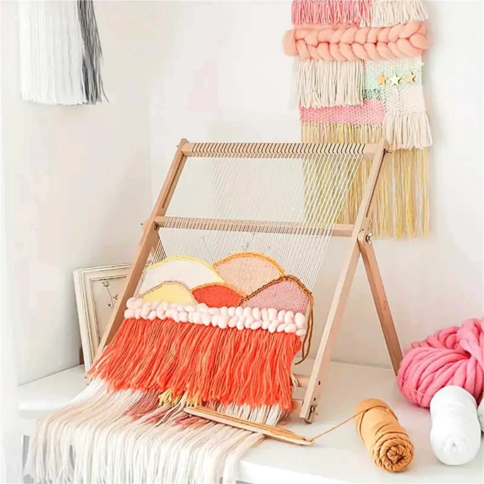 Strickliesel Erwachsene 1 Stück Holz-DIY-Web- und Strickwebstuhlmaschine, Holzrahmen-Strickwerkzeug, Herstellung von Dekorations-Quasten-Tapisserie- und Teppich-Nähwerkzeugen(47 * 60 cm)