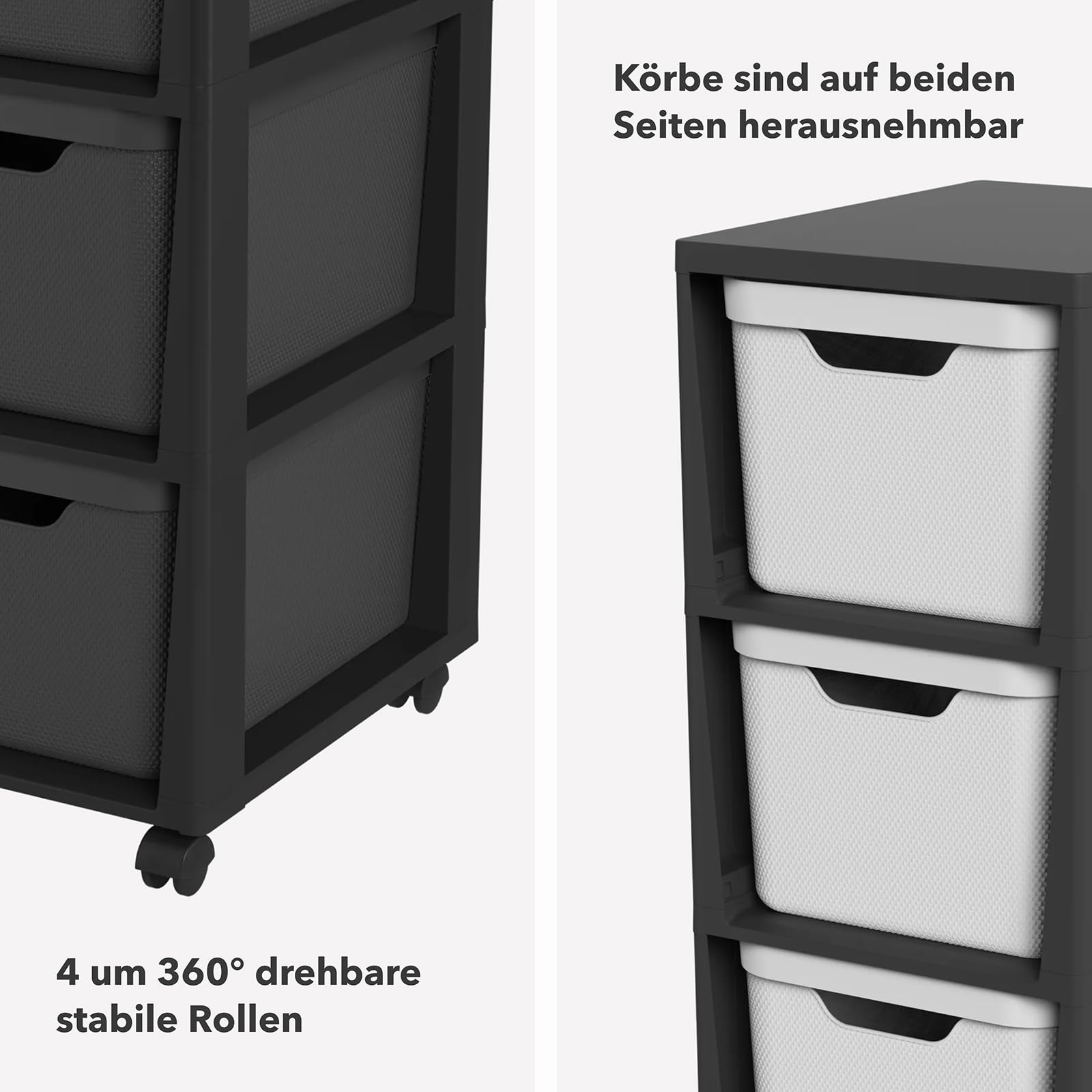 Rotho Jive Schubladenbox Rollcontainer mit 3 Schubladenboxen 16 L Schwarz | Büro Organizer Mit 3 Schubladen, Mobiler Rollwagen, Schubladenturm Für Schreibtisch Und Lego Aufbewahrung Mit Kunststoffboxen