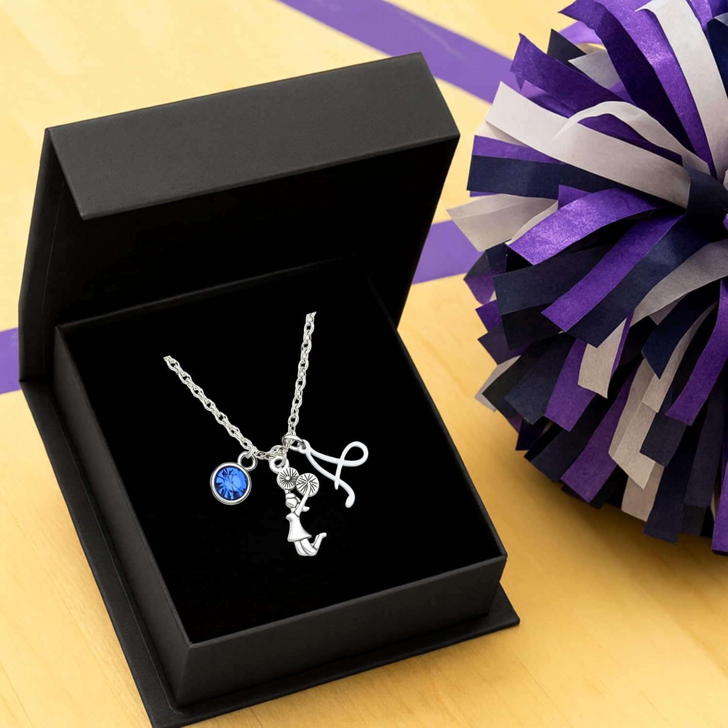 Sportybella Personalized Cheer Necklace – Cheerleader Pendant with Birthstone & Initial Letter Charm – Silver Cheer Jewelry Gift for Teams, Cheerleaders & Coaches - Image 6