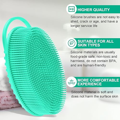 Miniatura 3 de Metene Exfoliante corporal de silicona con bucle, esponja de silicona suave para ducha y baño rutina de cuidado de la piel (verde)