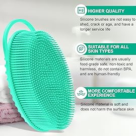 Metene Silicone Exfoliating Body Scrubber with Loop, Body Scrubber for Men and Women, Silicone Loofah for Shower, Soft Silicone for Shower and Bath Skincare Routine(Green)
